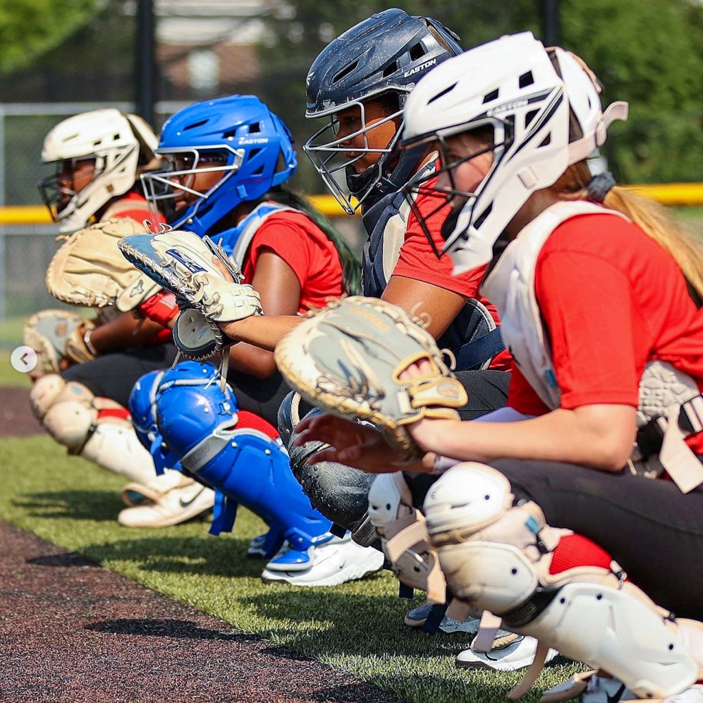 junior players practicing catching