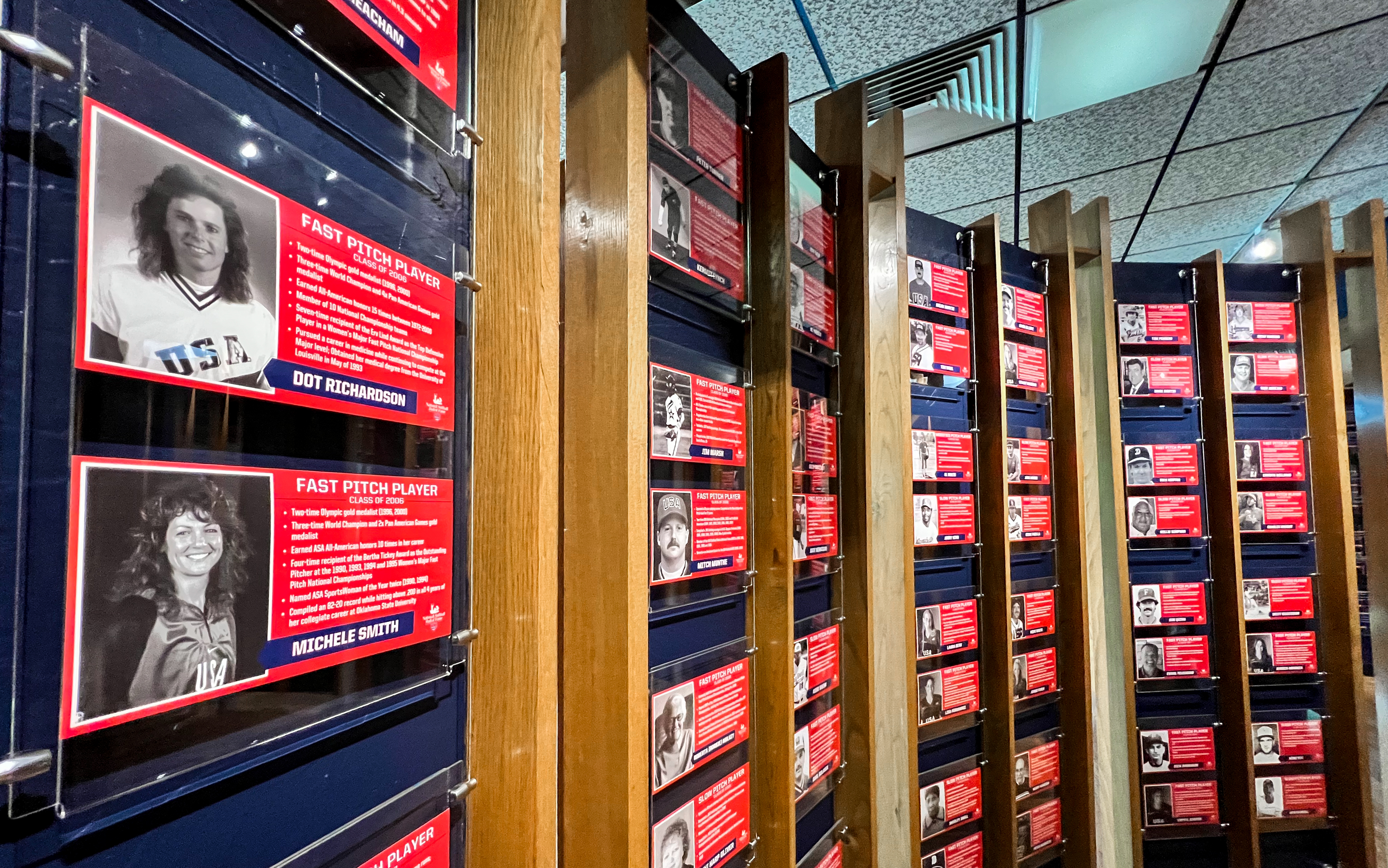 National Softball Hall of Fame plaques of accomplished players