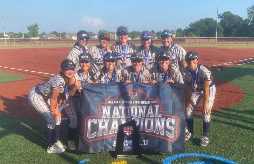 Girls Softball team posing with Trophy